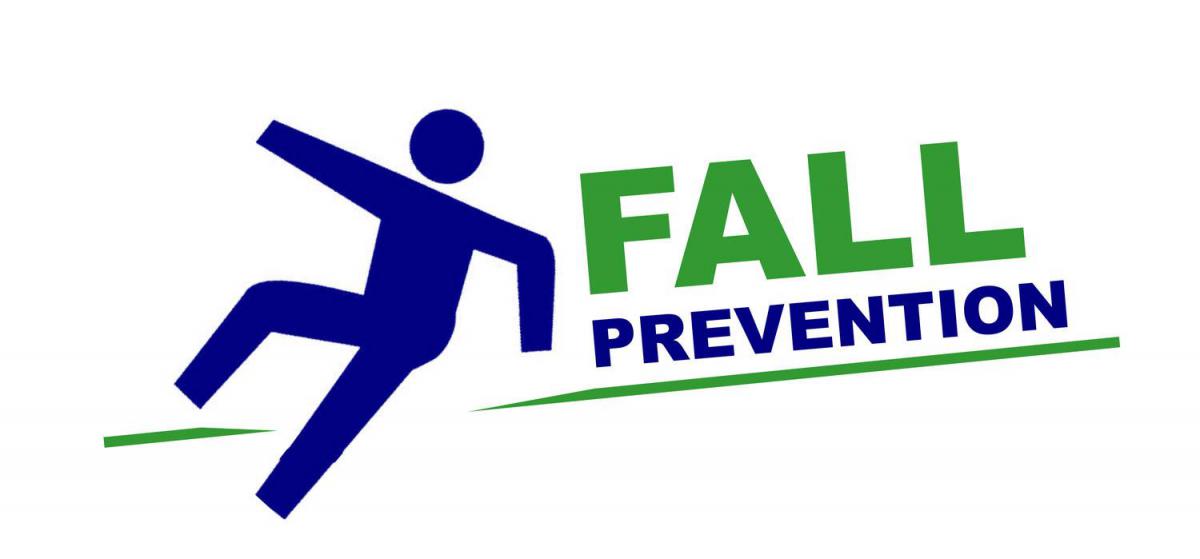 Image of 3D stick figure falling with the words Fall Prevention